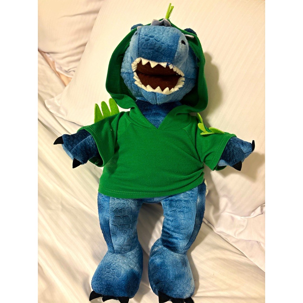 Build-A-Bear Workshop Blue Dinosaur Stuffed Animal Plush w/ Green Hoodie 2017